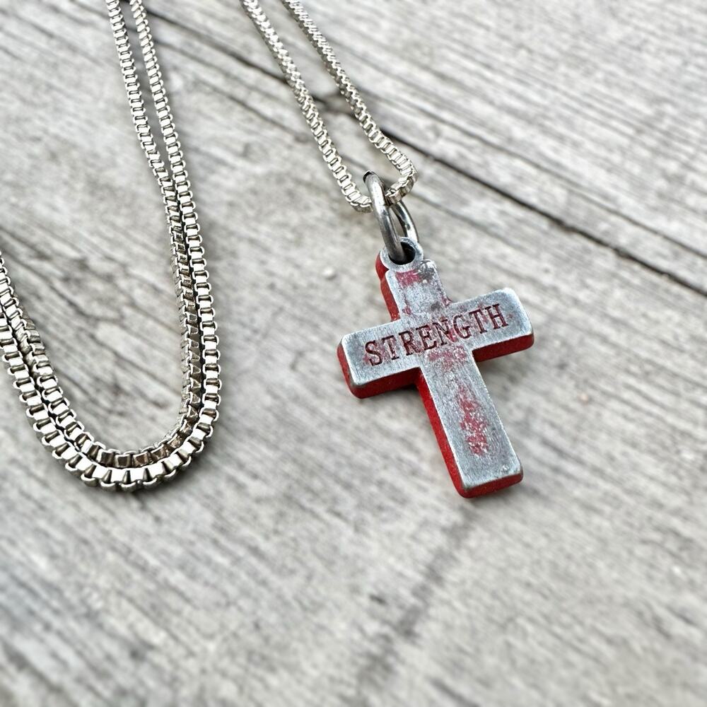 Grunge Cross Necklace Silver Tone Industrial Emo Goth Punk Distressed 18”